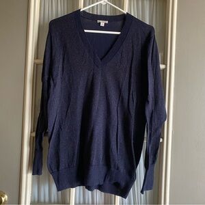 GAP sparkly metallic knit navy blue Vneck sweater